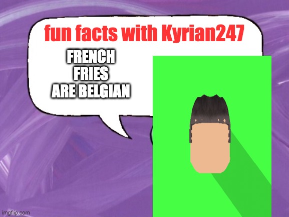 fun facts with kyrian247 | FRENCH FRIES ARE BELGIAN | image tagged in fun facts with kyrian247 | made w/ Imgflip meme maker