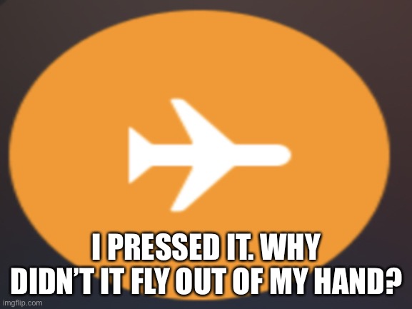 ?? | I PRESSED IT. WHY DIDN’T IT FLY OUT OF MY HAND? | image tagged in airplane | made w/ Imgflip meme maker