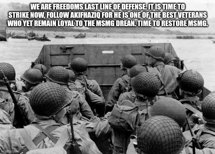 D Day | WE ARE FREEDOMS LAST LINE OF DEFENSE. IT IS TIME TO STRIKE NOW, FOLLOW AKIFHAZIQ FOR HE IS ONE OF THE BEST VETERANS WHO YET REMAIN LOYAL TO THE MSMG DREAN. TIME TO RESTORE MSMG. | image tagged in d day | made w/ Imgflip meme maker