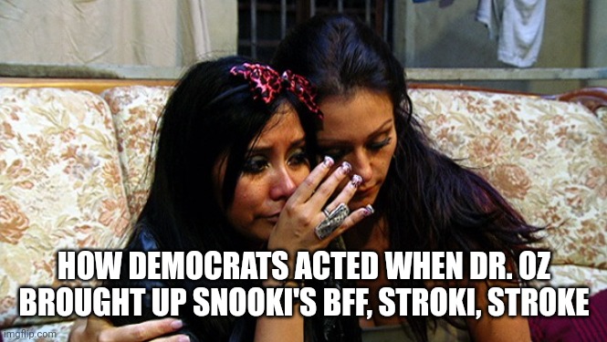 You Can't Talk About Stroki's Stroke | HOW DEMOCRATS ACTED WHEN DR. OZ BROUGHT UP SNOOKI'S BFF, STROKI, STROKE | image tagged in stroke | made w/ Imgflip meme maker