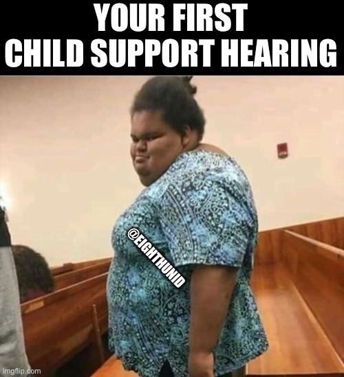 child support | YOUR FIRST CHILD SUPPORT HEARING; @EIGHTHUNID | image tagged in child support | made w/ Imgflip meme maker