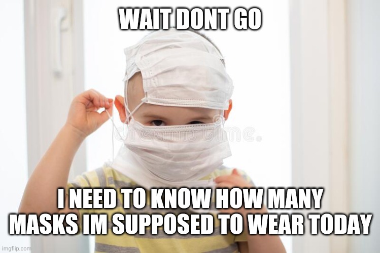 WAIT DONT GO I NEED TO KNOW HOW MANY MASKS IM SUPPOSED TO WEAR TODAY | made w/ Imgflip meme maker