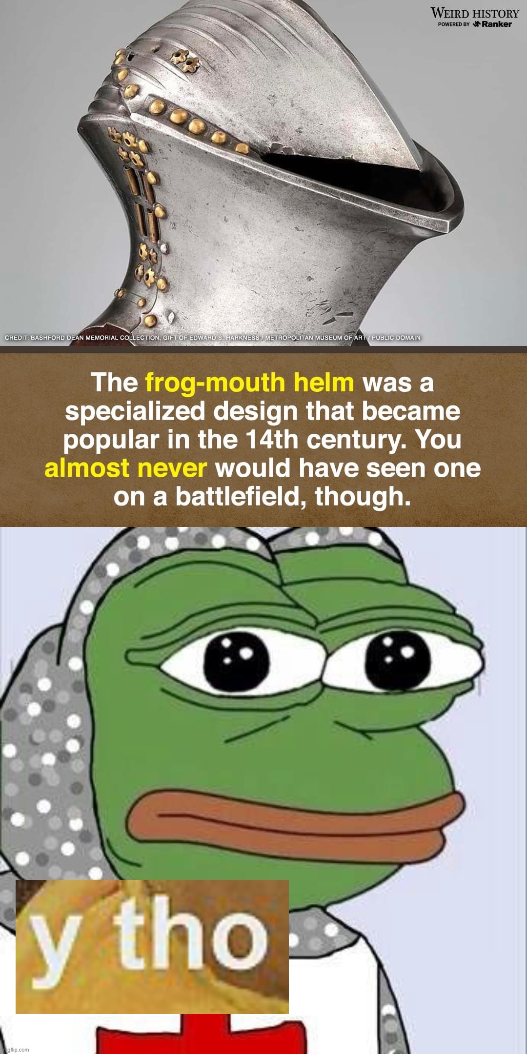 I’m sure someone here has the answer to this, but who? | image tagged in frog-mouth helm,crusader pepe,f,r,o,g | made w/ Imgflip meme maker