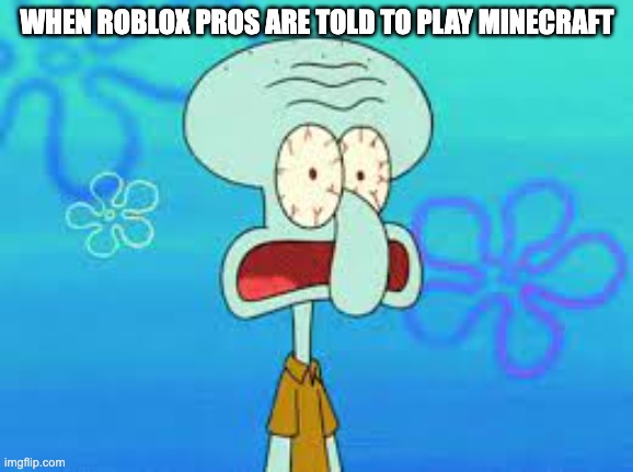When a Roblox Pro Is Told To Play Minecraft | WHEN ROBLOX PROS ARE TOLD TO PLAY MINECRAFT | image tagged in shocked | made w/ Imgflip meme maker