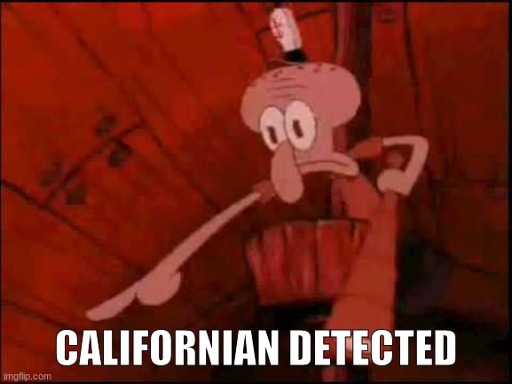 Squidward pointing | CALIFORNIAN DETECTED | image tagged in squidward pointing | made w/ Imgflip meme maker