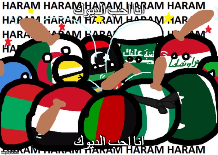 انا احب الديوك | انا احب الديوك; انا احب الديوك | image tagged in countryballs haram,translate it | made w/ Imgflip meme maker