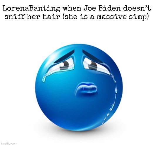 Sad blue guy | LorenaBanting when Joe Biden doesn’t sniff her hair (she is a massive simp) | image tagged in sad blue guy | made w/ Imgflip meme maker