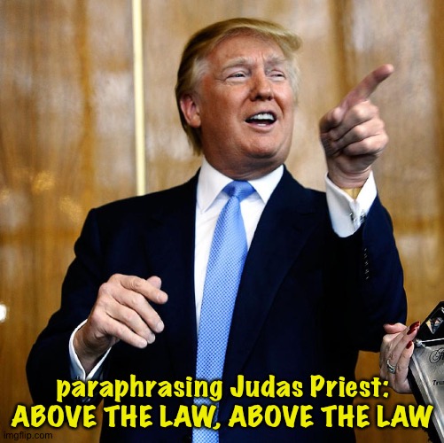 Donal Trump Birthday | paraphrasing Judas Priest:
ABOVE THE LAW, ABOVE THE LAW | image tagged in donal trump birthday | made w/ Imgflip meme maker