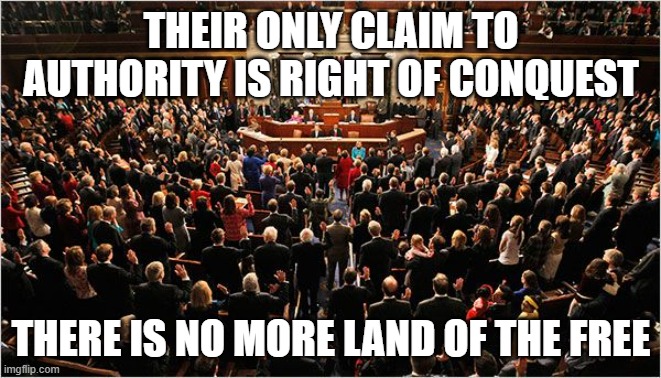 Step one is identify the problem | THEIR ONLY CLAIM TO AUTHORITY IS RIGHT OF CONQUEST; THERE IS NO MORE LAND OF THE FREE | image tagged in congress,step one,no more freedom,no more rights,no more home of the brave,no more trust | made w/ Imgflip meme maker