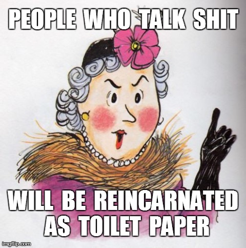 PEOPLE  WHO  TALK  SHIT WILL  BE  REINCARNATED  AS  TOILET  PAPER | image tagged in funny,memes | made w/ Imgflip meme maker