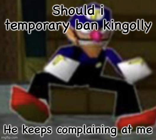 wah male | Should i temporary ban kingolly; He keeps complaining at me | image tagged in wah male | made w/ Imgflip meme maker