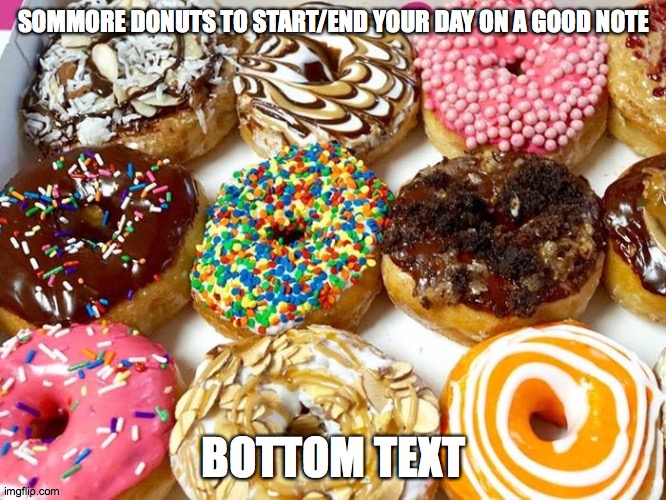 somE dOnUtssss | SOMMORE DONUTS TO START/END YOUR DAY ON A GOOD NOTE; BOTTOM TEXT | made w/ Imgflip meme maker