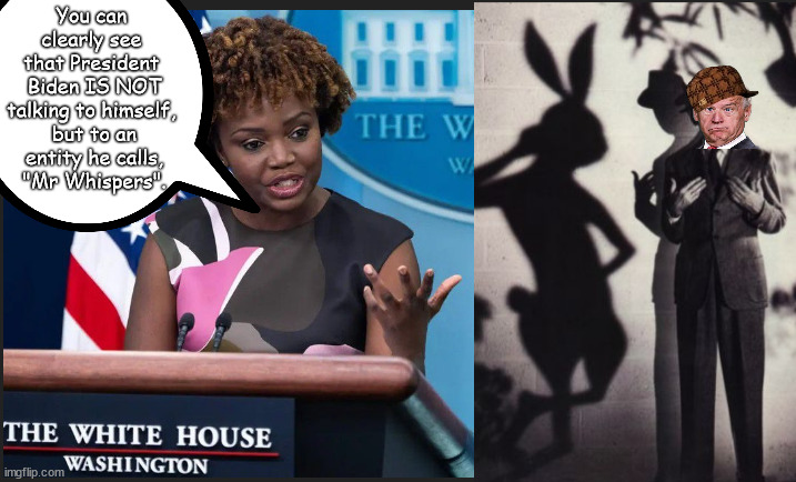He IS NOT talking to himself | You can 
clearly see 
that President 
Biden IS NOT
talking to himself, 
but to an
entity he calls,
"Mr Whispers". | image tagged in memes,politics | made w/ Imgflip meme maker