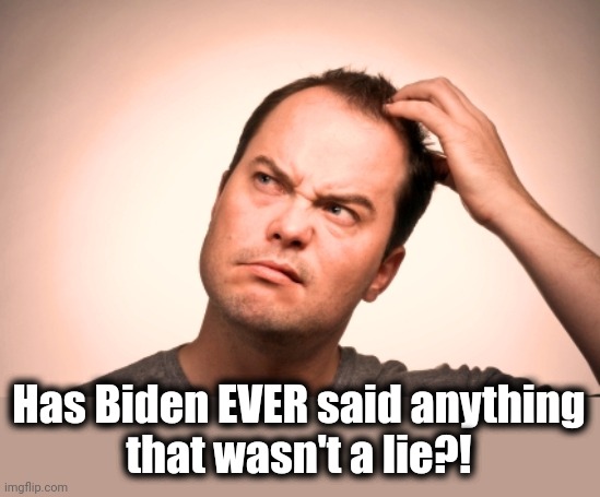 puzzled man | Has Biden EVER said anything
that wasn't a lie?! | image tagged in puzzled man | made w/ Imgflip meme maker