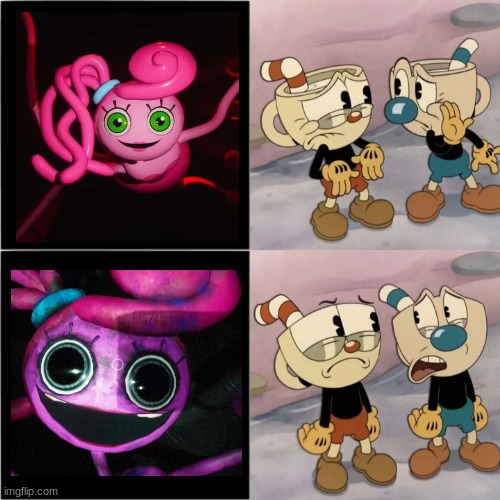 image tagged in mugman telling cuphead that something is creepy | made w/ Imgflip meme maker