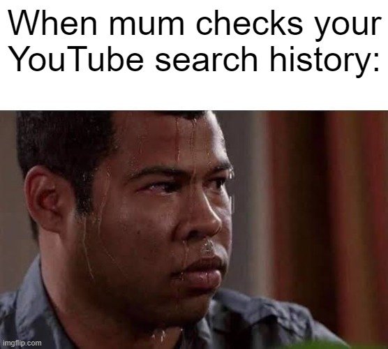Me when mum checks my youtube search history: | When mum checks your YouTube search history: | image tagged in sweaty man | made w/ Imgflip meme maker