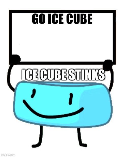 Wait what | GO ICE CUBE; ICE CUBE STINKS | image tagged in bracelety sign,funny,bfdi | made w/ Imgflip meme maker