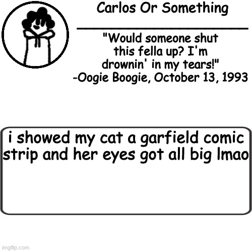 bjh  j    ji | i showed my cat a garfield comic strip and her eyes got all big lmao | made w/ Imgflip meme maker