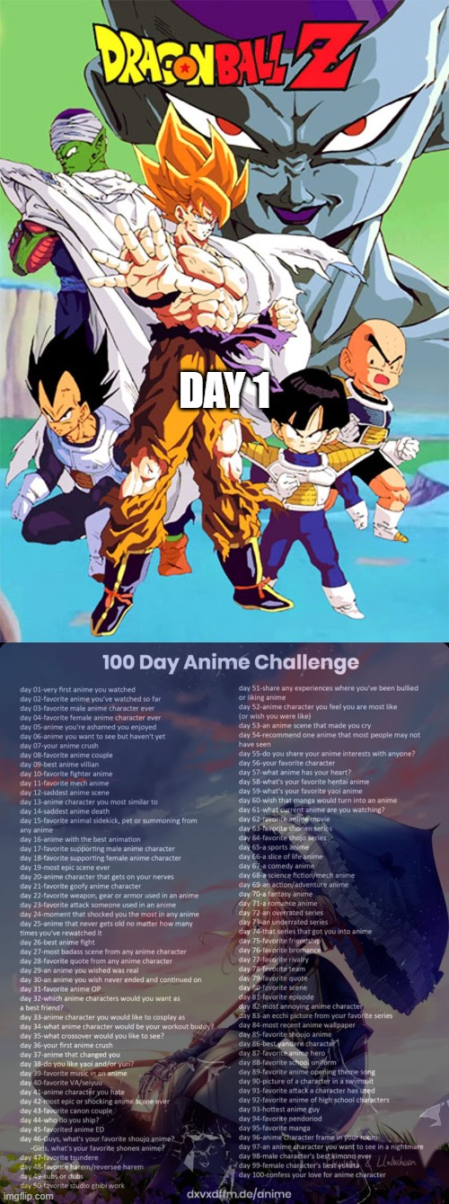 DAY 1 | image tagged in 100 day anime challenge | made w/ Imgflip meme maker