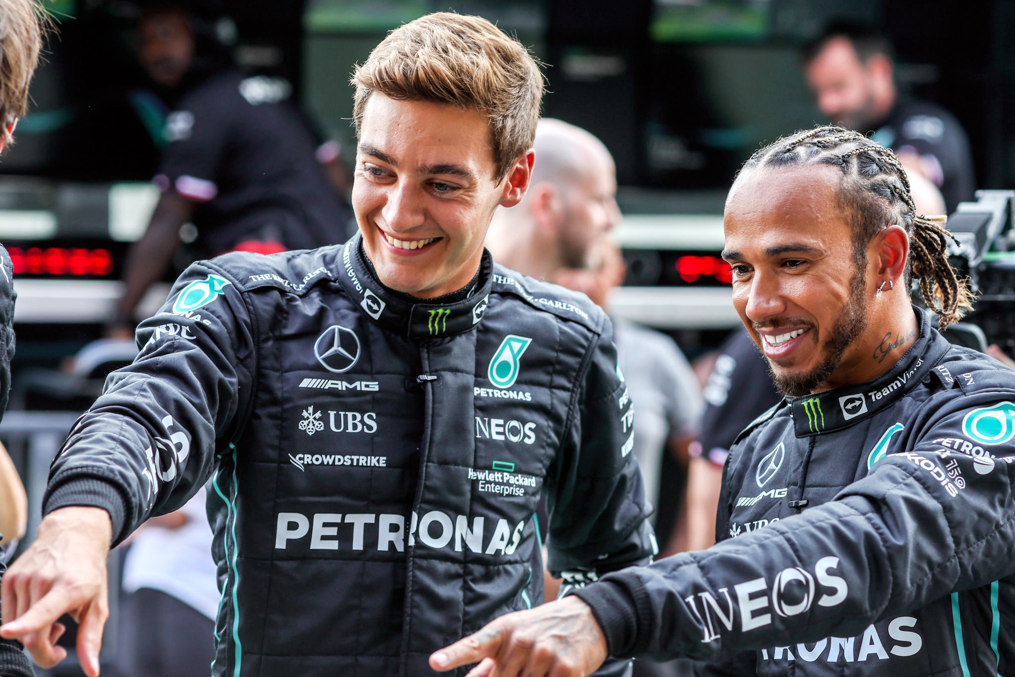 High Quality Mercedes F1 drivers George Russell and Lewis Hamilton Blank Meme Template