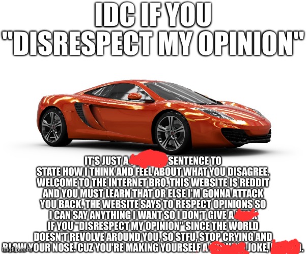 Idc if you disrespect my opinion | image tagged in idc if you disrespect my opinion | made w/ Imgflip meme maker