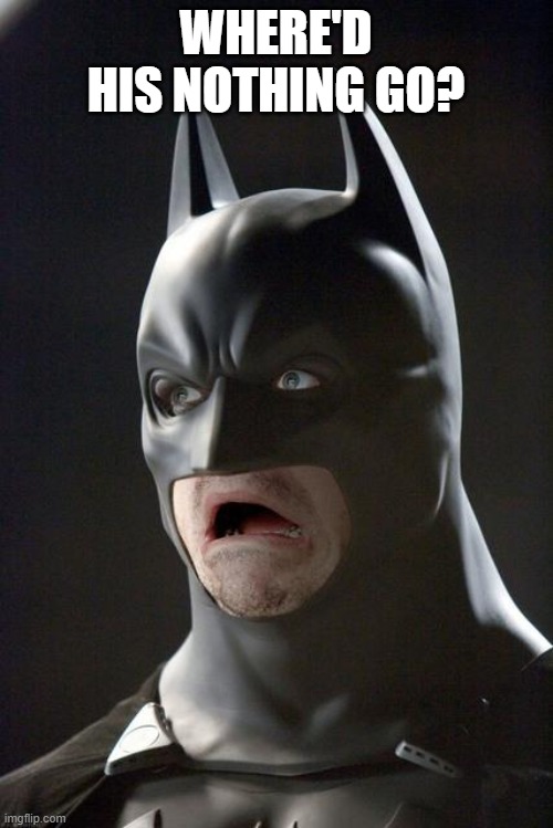 Batman Gasp | WHERE'D HIS NOTHING GO? | image tagged in batman gasp | made w/ Imgflip meme maker