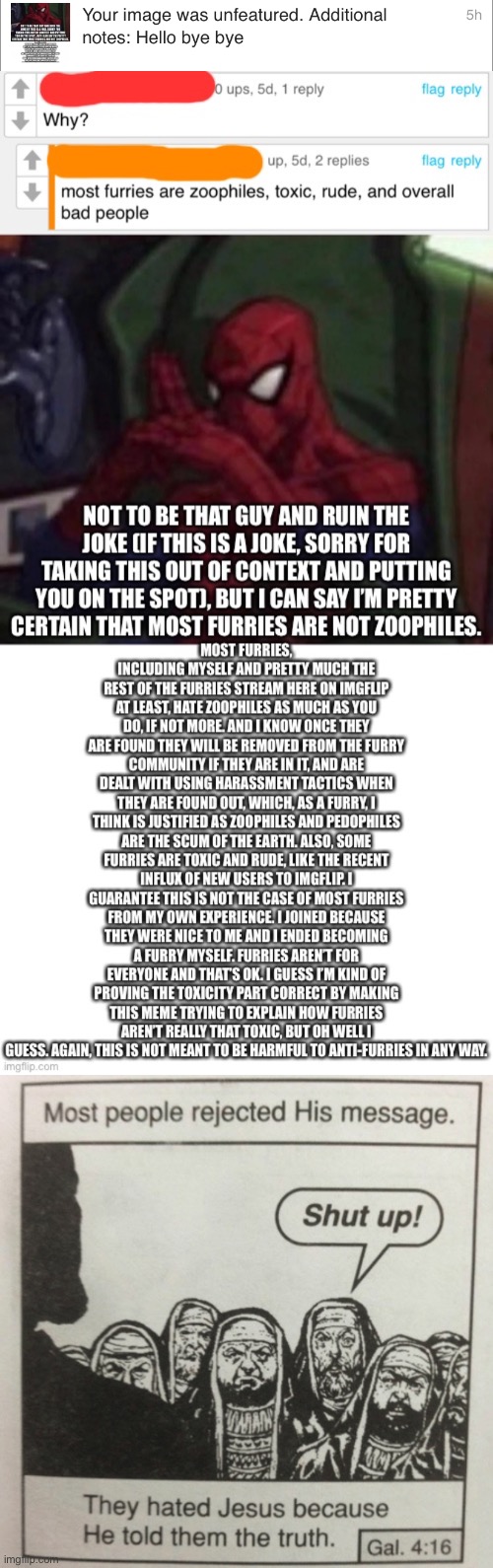 That’s fair tbh (this was up for like a good month in the anti-furries stream) | image tagged in they hated jesus because he told them the truth | made w/ Imgflip meme maker