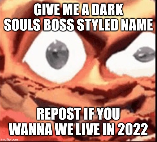 Soldier from the popular game Team Fortress 2 | GIVE ME A DARK SOULS BOSS STYLED NAME; REPOST IF YOU WANNA WE LIVE IN 2022 | image tagged in soldier from the popular game team fortress 2 | made w/ Imgflip meme maker