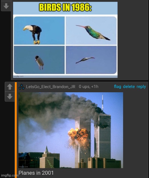 image tagged in 911 9/11 twin towers impact,dark humor | made w/ Imgflip meme maker
