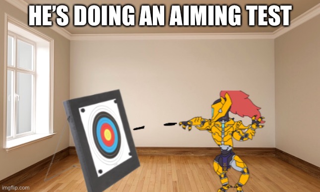 Image request #36 | HE’S DOING AN AIMING TEST | image tagged in request,aim | made w/ Imgflip meme maker