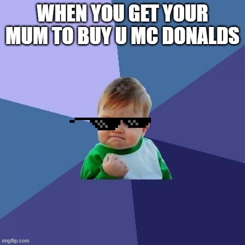 Success Kid | WHEN YOU GET YOUR MUM TO BUY U MC DONALDS | image tagged in memes,success kid | made w/ Imgflip meme maker