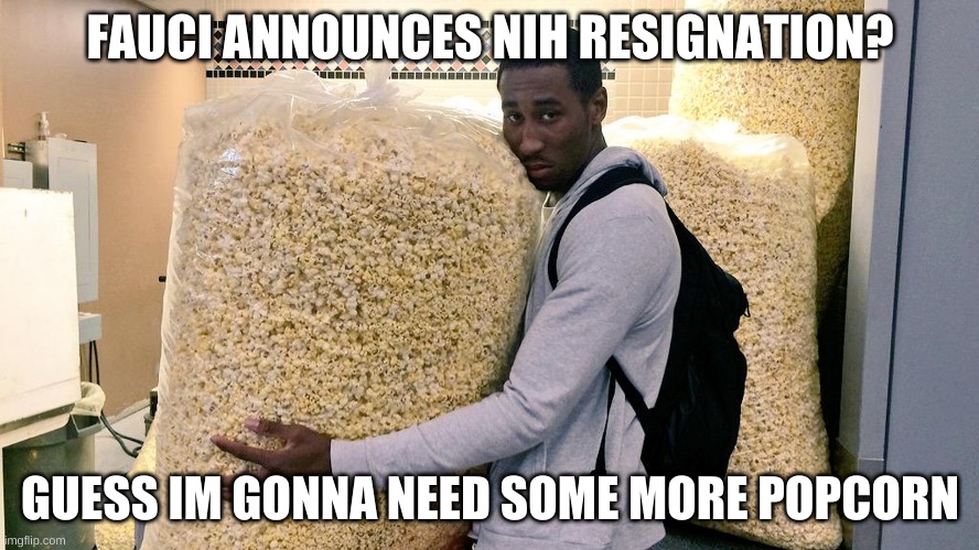 popcorn intensifies: ¨muh dr. fauci is a nazi? he hurted a bunch of beagles?¨ | FAUCI ANNOUNCES NIH RESIGNATION? GUESS IM GONNA NEED SOME MORE POPCORN | image tagged in funny,memes | made w/ Imgflip meme maker