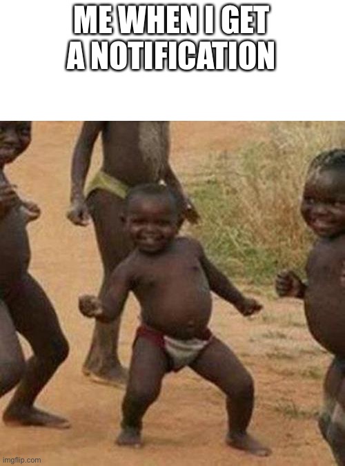 finally | ME WHEN I GET A NOTIFICATION | image tagged in memes,third world success kid | made w/ Imgflip meme maker