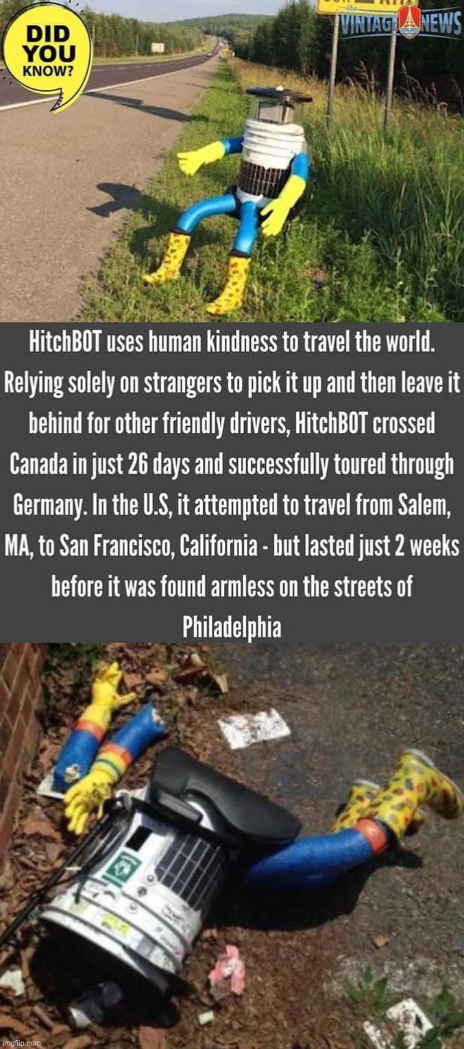 image tagged in hitchbot fails america | made w/ Imgflip meme maker