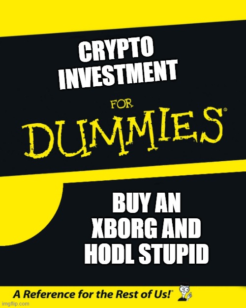 For Dummies | CRYPTO INVESTMENT; BUY AN XBORG AND HODL STUPID | image tagged in for dummies | made w/ Imgflip meme maker