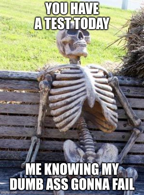 Waiting Skeleton | YOU HAVE A TEST TODAY; ME KNOWING MY DUMB ASS GONNA FAIL | image tagged in memes,waiting skeleton | made w/ Imgflip meme maker