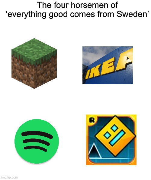 White rectangle | The four horsemen of ‘everything good comes from Sweden’ | image tagged in white rectangle | made w/ Imgflip meme maker