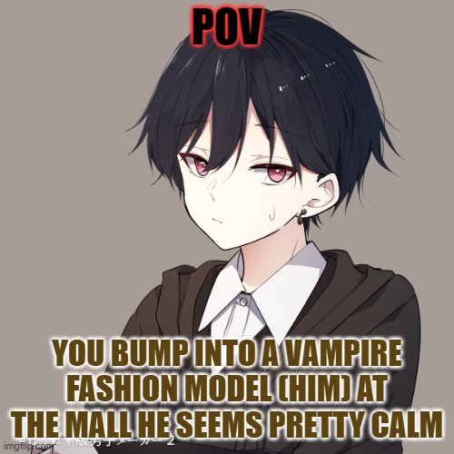 POV; YOU BUMP INTO A VAMPIRE FASHION MODEL (HIM) AT THE MALL HE SEEMS PRETTY CALM | made w/ Imgflip meme maker