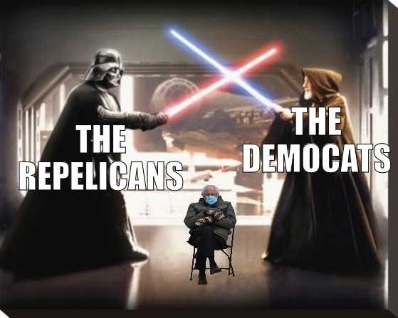 THEY CAN NEVER RESOLVE THEIR ISSUES! | THE REPELICANS; THE DEMOCATS | image tagged in darth vader vs obi wan,meme | made w/ Imgflip meme maker