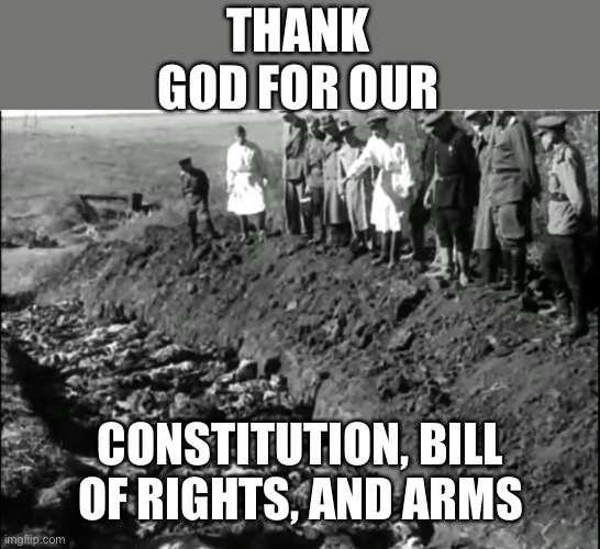 socialist genocide | THANK GOD FOR OUR CONSTITUTION, BILL OF RIGHTS, AND ARMS | image tagged in socialist genocide | made w/ Imgflip meme maker