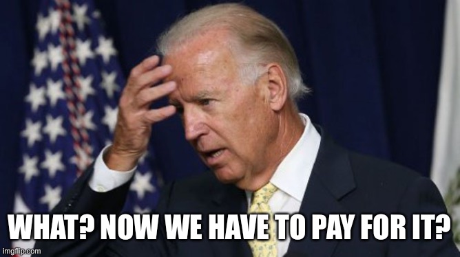 Joe Biden worries | WHAT? NOW WE HAVE TO PAY FOR IT? | image tagged in joe biden worries,memes,funny,taxpayer,inflation | made w/ Imgflip meme maker