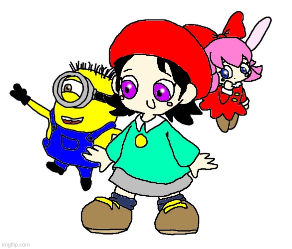 Adeleine and Ribbon meets the Minions (poster) | image tagged in minions,adeleine,ribbon,crossover,fanart,cute | made w/ Imgflip meme maker