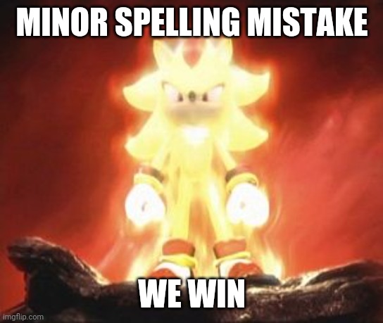 MINOR SPELLING MISTAKE WE WIN | image tagged in super shadow | made w/ Imgflip meme maker