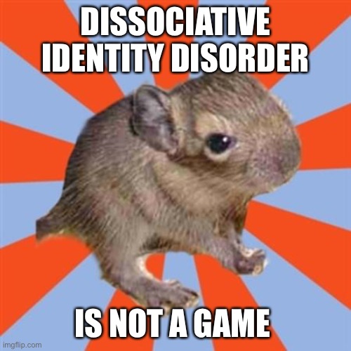 Dissociative Identity Disorder is not a game | DISSOCIATIVE IDENTITY DISORDER; IS NOT A GAME | image tagged in dissociative degu,dissociative identity disorder,fun,game,did meme | made w/ Imgflip meme maker