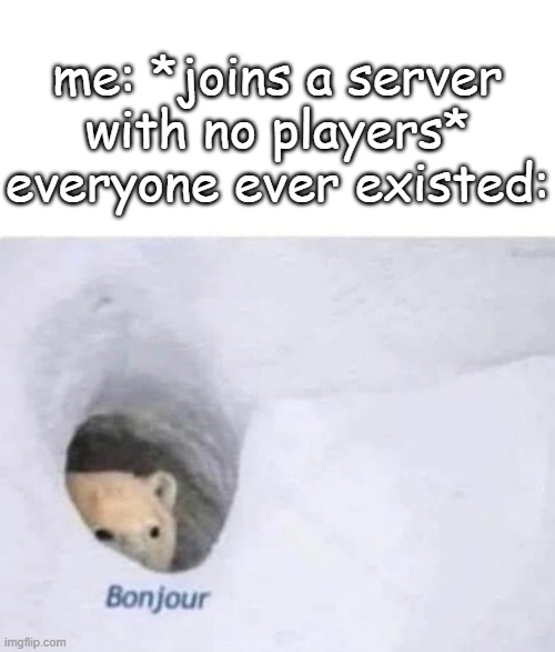 augh | me: *joins a server with no players*
everyone ever existed: | image tagged in bonjour | made w/ Imgflip meme maker