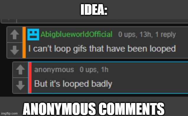 IDEA:; ANONYMOUS COMMENTS | made w/ Imgflip meme maker