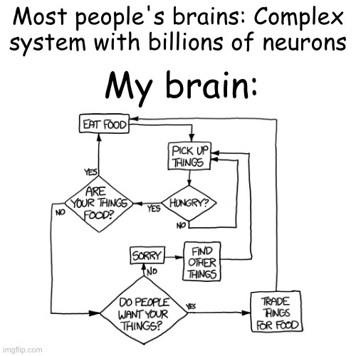 hungri | Most people's brains: Complex system with billions of neurons; My brain: | image tagged in memes | made w/ Imgflip meme maker