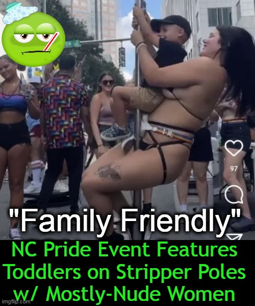 What Is The Matter w/ You People? | "Family Friendly"; NC Pride Event Features 
Toddlers on Stripper Poles 
w/ Mostly-Nude Women | image tagged in politics,liberals vs conservatives,good parenting,stripper pole,children,wtf | made w/ Imgflip meme maker