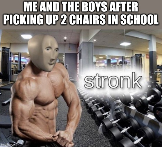 Impress the girls | ME AND THE BOYS AFTER PICKING UP 2 CHAIRS IN SCHOOL | image tagged in meme man stronk | made w/ Imgflip meme maker