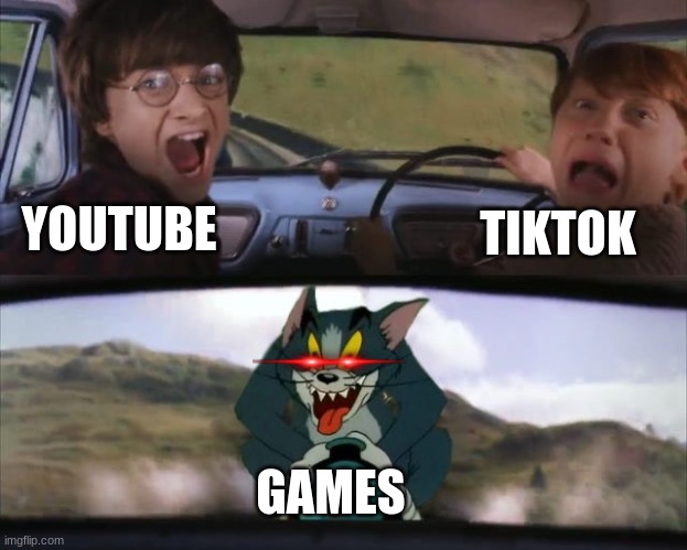 Tom chasing Harry and Ron Weasly | YOUTUBE; TIKTOK; GAMES | image tagged in tom chasing harry and ron weasly | made w/ Imgflip meme maker